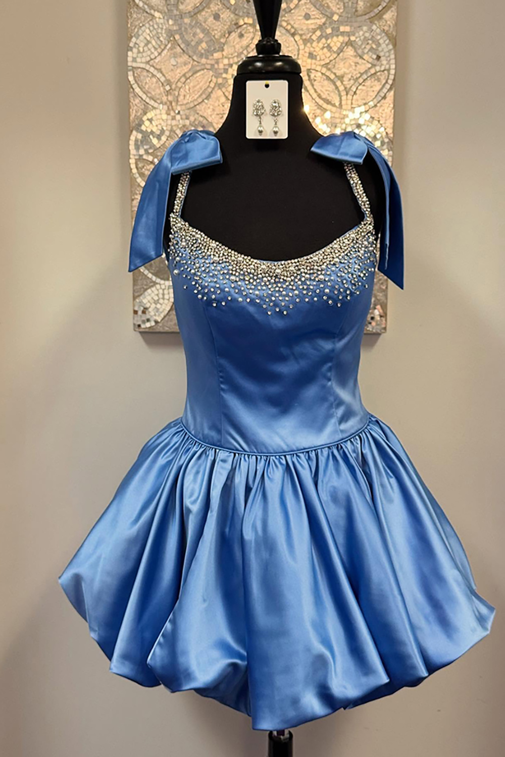 Sparkly Black Beaded A Line Short Homecoming Dress with Bow