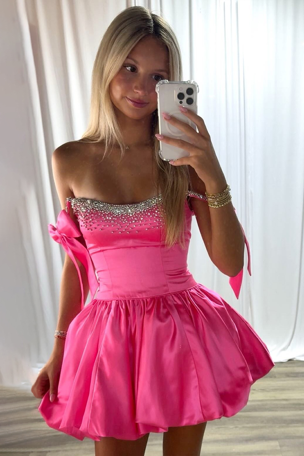 Sparkly Black Beaded A Line Short Homecoming Dress with Bow