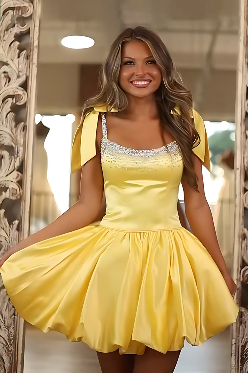 Sparkly Black Beaded A Line Short Homecoming Dress with Bow