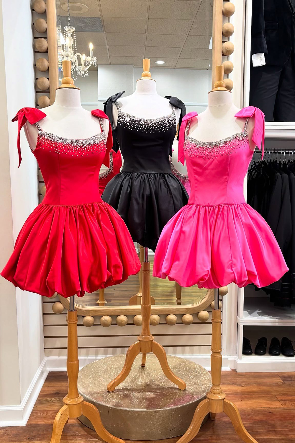Sparkly Black Beaded A Line Short Homecoming Dress with Bow