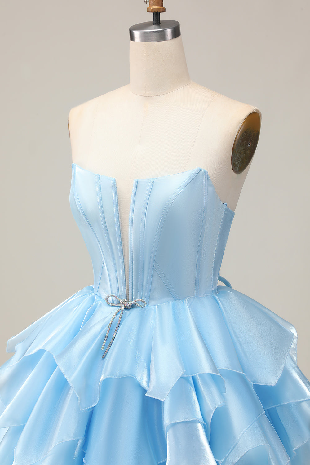 Blue A Line Strapless Short Corset Homecoming Dress with Ruffles