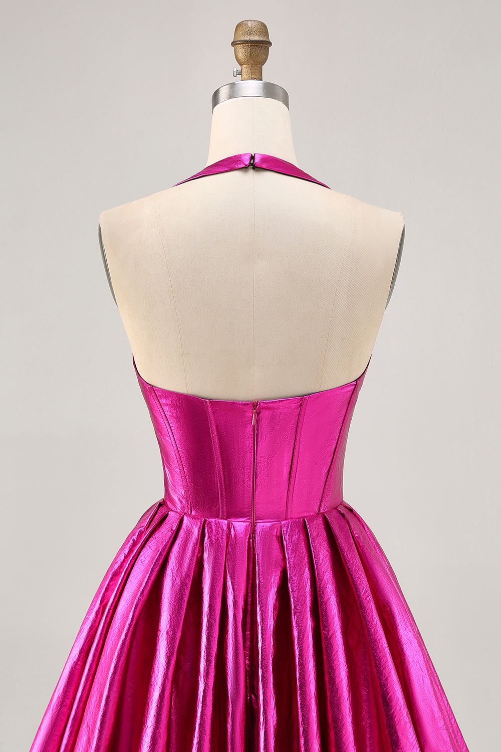 Fuchsia Metallic A Line Halter Short Corset Homecoming Dress