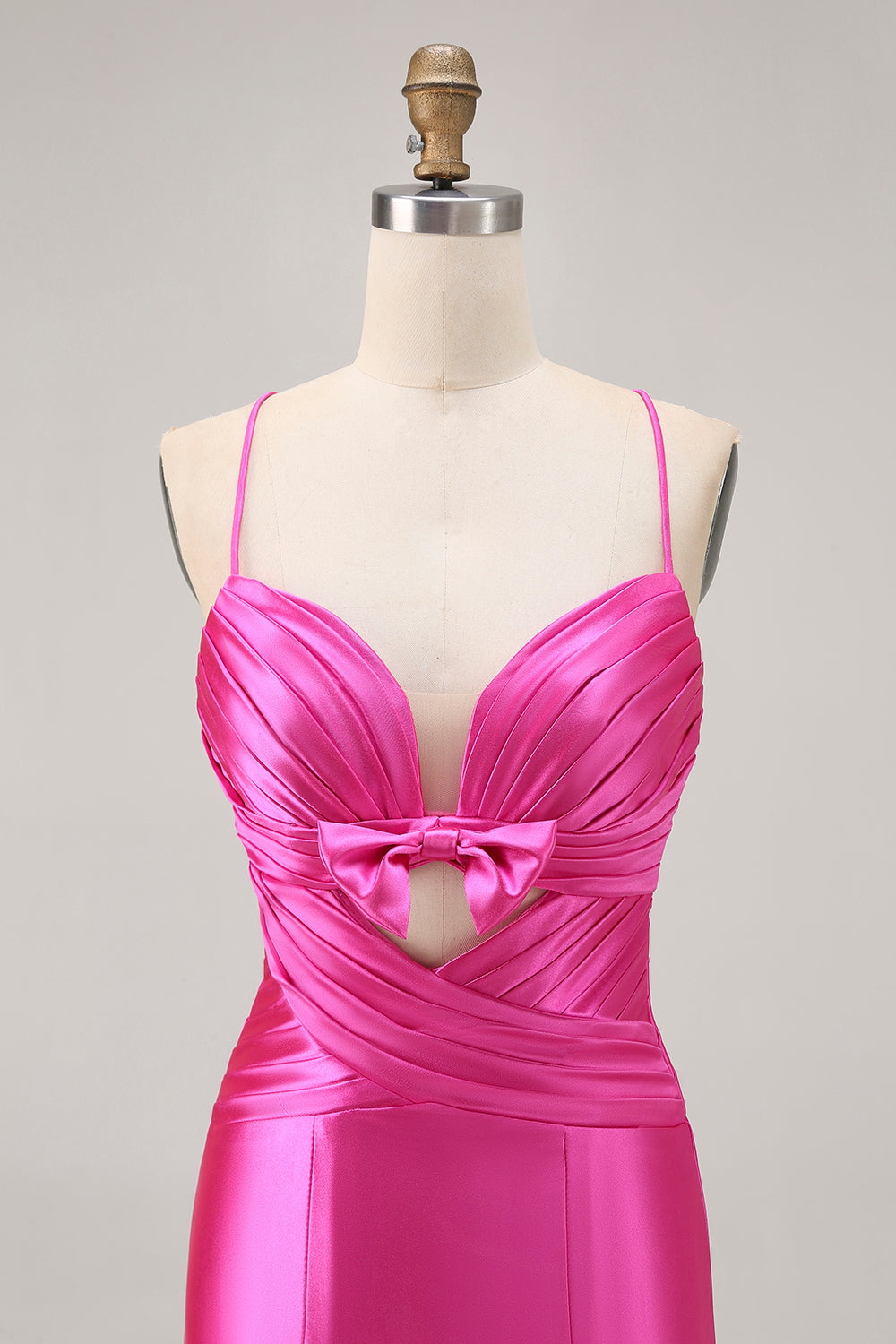 Fuchsia Satin Keyhole Short Tight Homecoming Dress with Bow