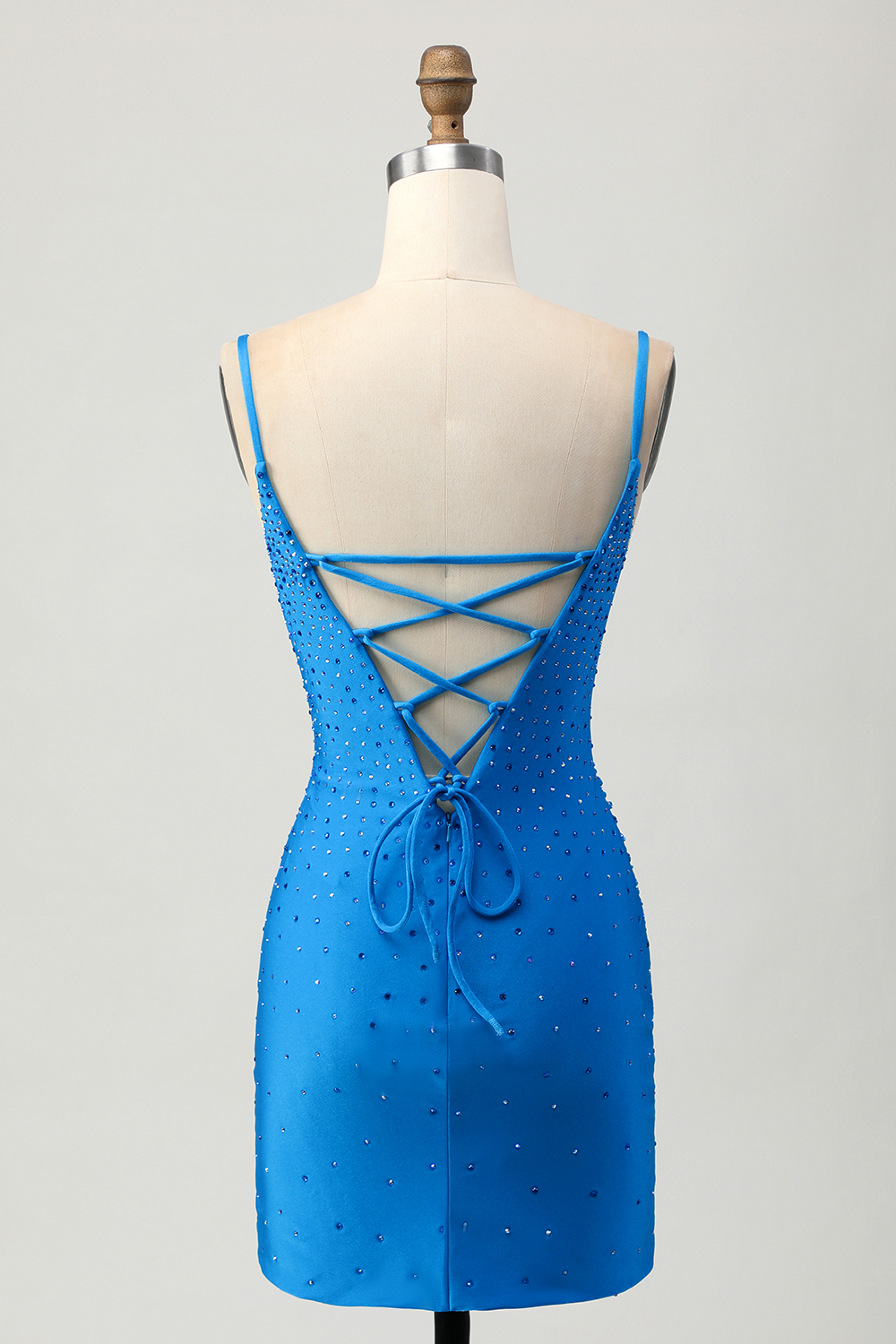 Sparkly Blue Beaded Cut Out Short Tight Homecoming Dress with Drapes