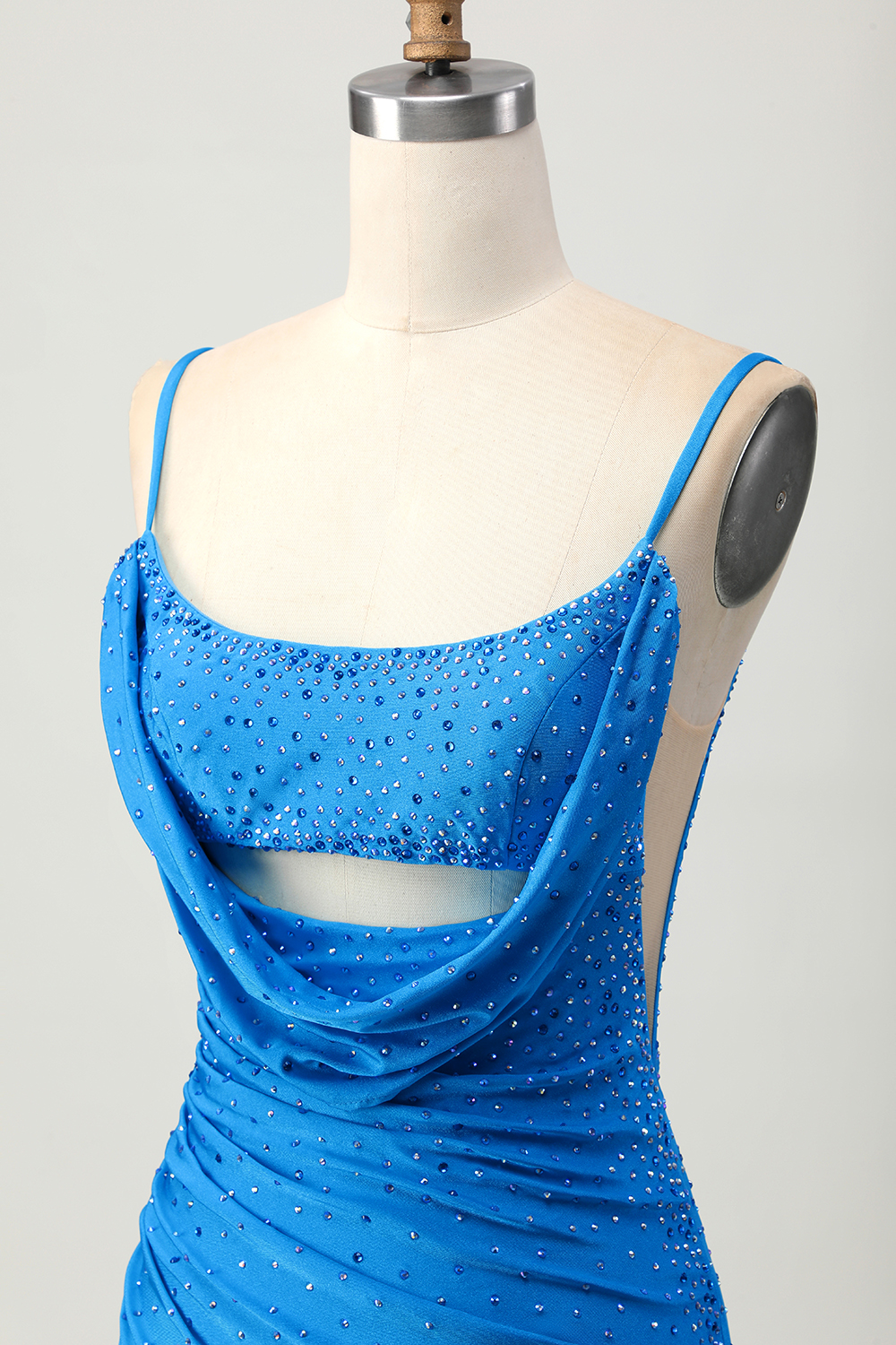 Sparkly Blue Beaded Cut Out Short Tight Homecoming Dress with Drapes