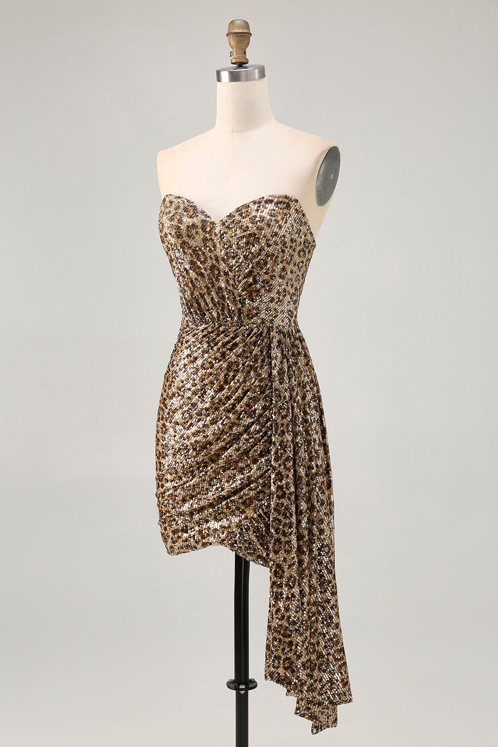 Sparkly Khaki Leopard Printed Sequin Tight Short Homecoming Dress