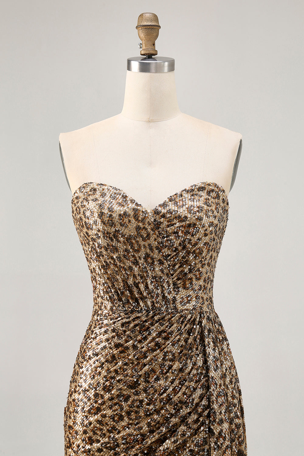 Sparkly Khaki Leopard Printed Sequin Tight Short Homecoming Dress