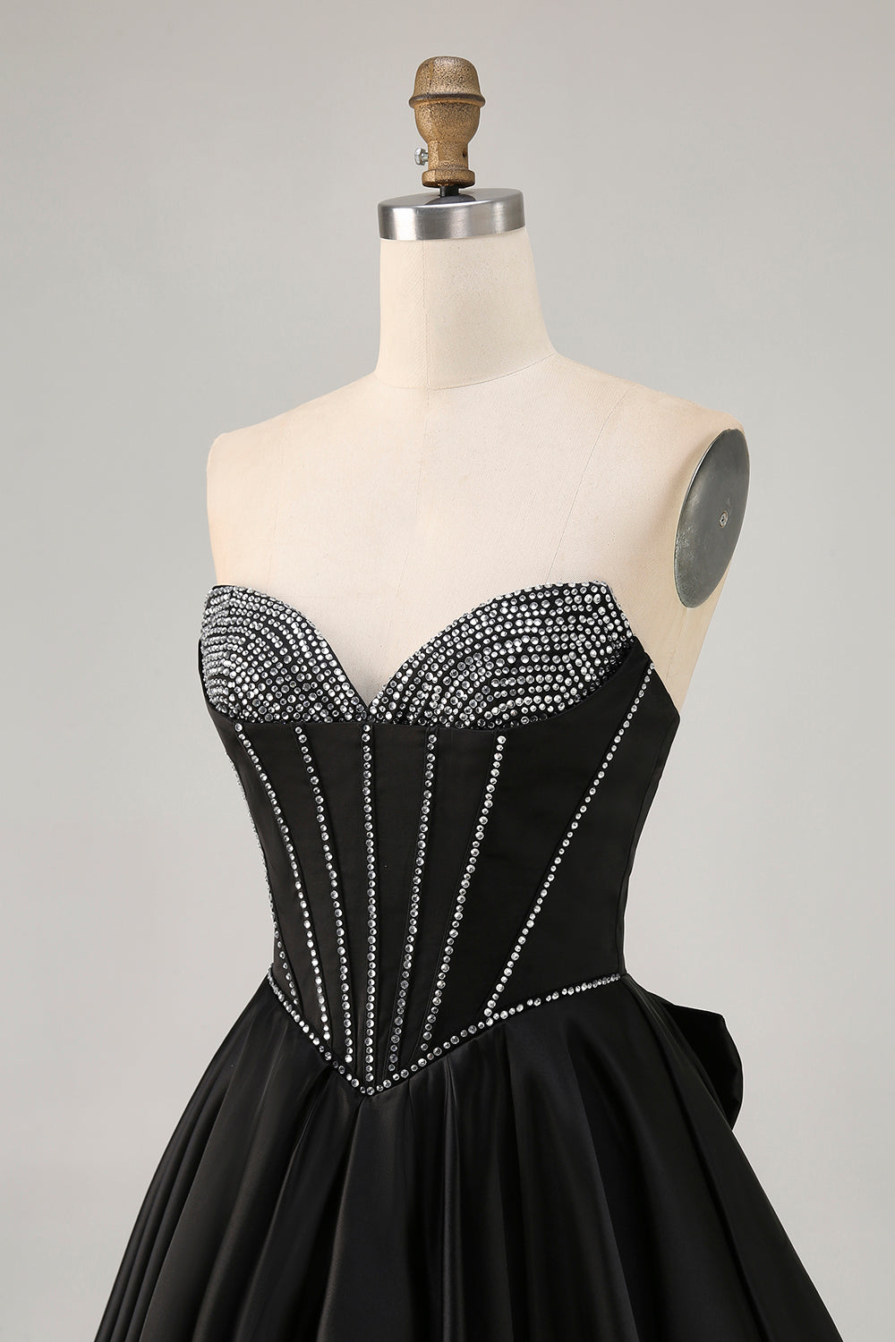 Sparkly Black Satin Corset Short Homecoming Dress with Bow