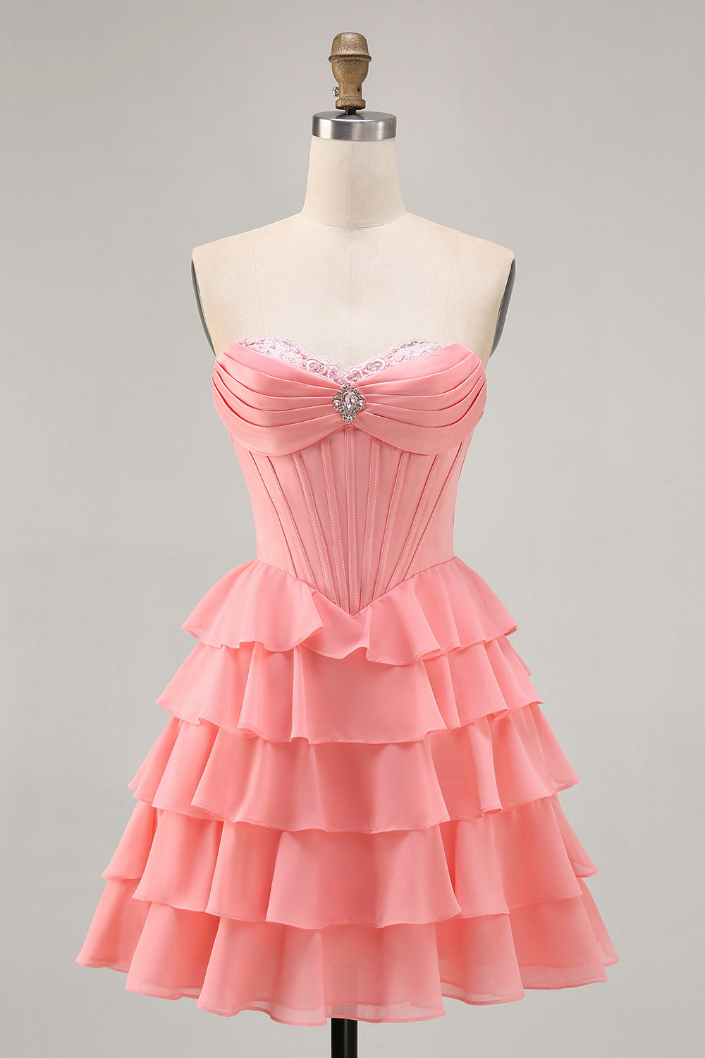 Sparkly Blush Sweetheart Short Corset Homecoming Dress with Ruffles