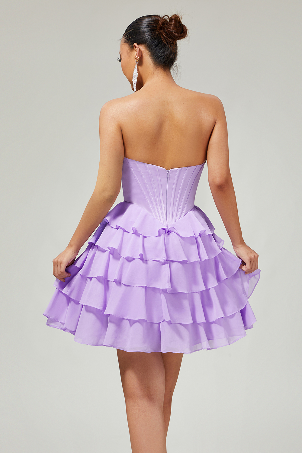 Sparkly Blush Tiered Sweetheart Short Corset Homecoming Dress with Ruffles