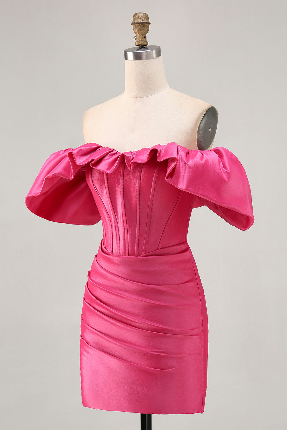Satin Fuchsia Tight Short Corset Homecoming Dress with Ruffles