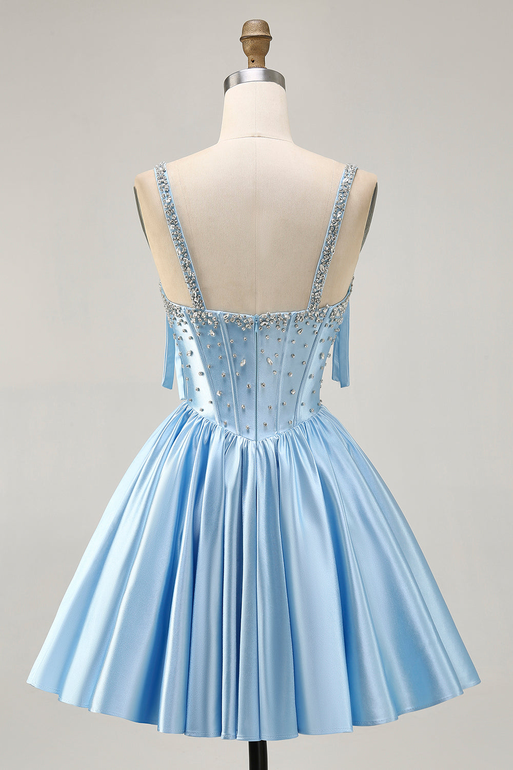 Sparkly Blue Corset A Line Satin Short Homecoming Dress with Rhinestones