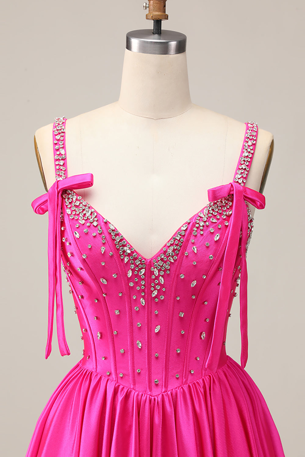 Sparkly Fuchsia Short Corset Homecoming Dress with Rhinestones