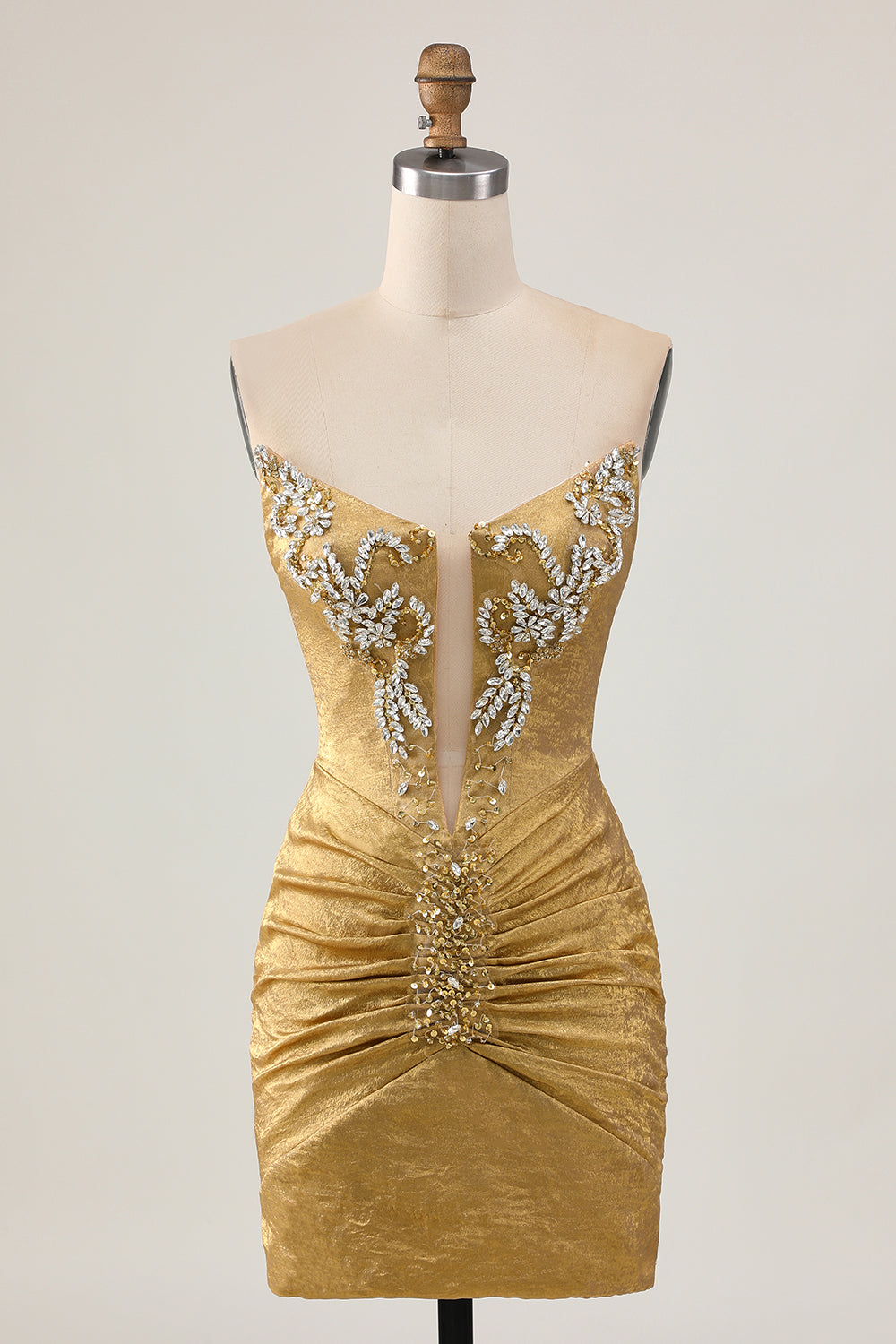 Sparkly Tight Golden Strapless Short Homecoming Dress with Beading