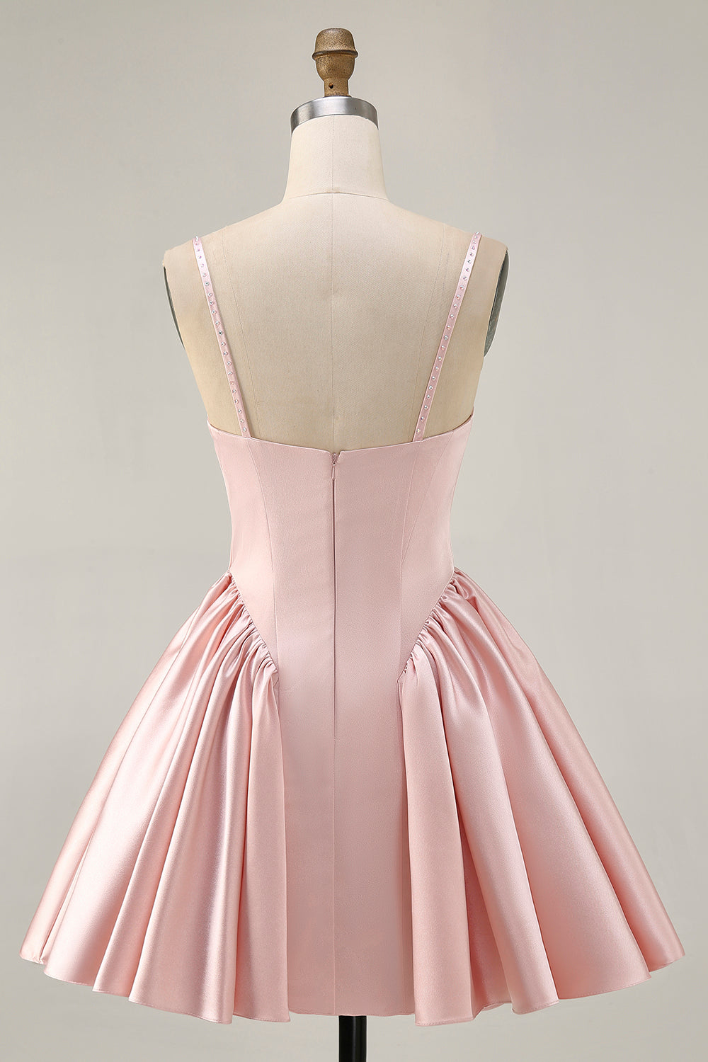 Sparkly Blush Satin A Line Ruched Short Homecoming Dress with Beading