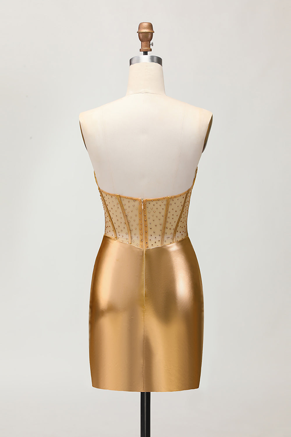 Sparkly Golden Ruched Metallic Tight Short Corset Homecoming Dress