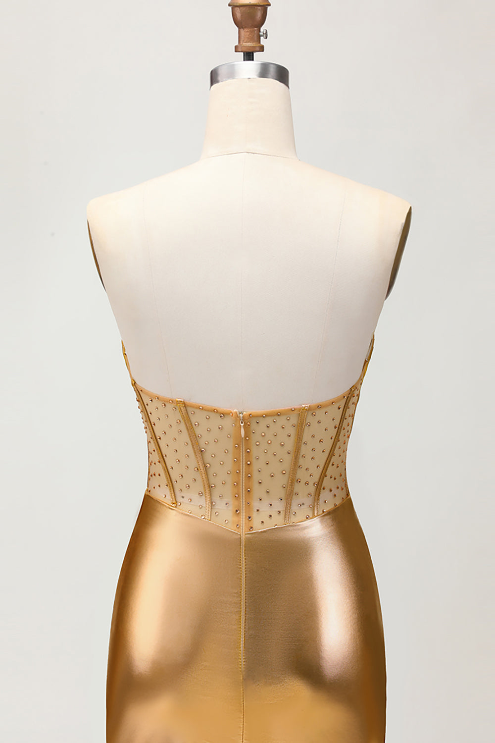 Sparkly Golden Ruched Metallic Tight Short Corset Homecoming Dress