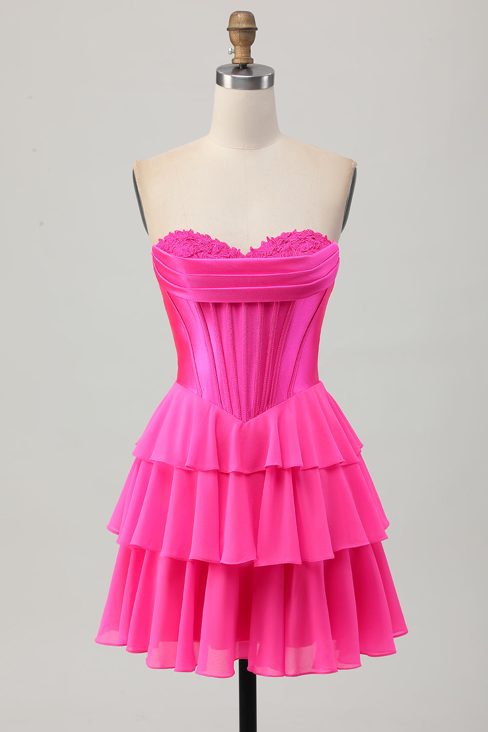 Fuchsia Ruched Corset Sweetheart Short Homecoming Dress with Appliques