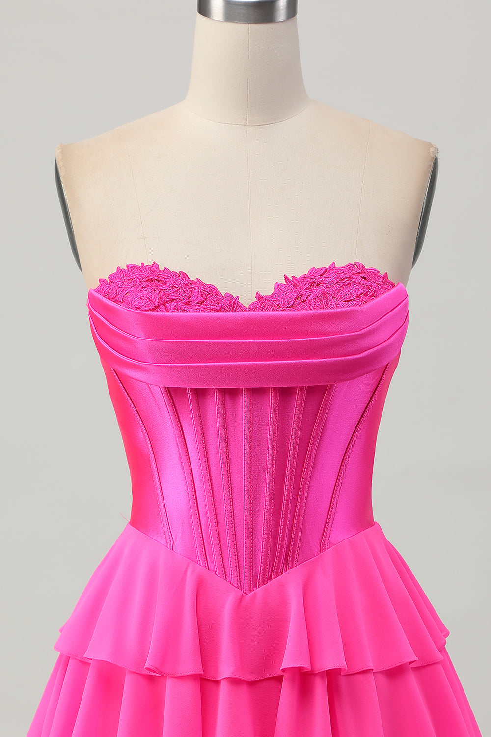Fuchsia Ruched Corset Sweetheart Short Homecoming Dress with Appliques
