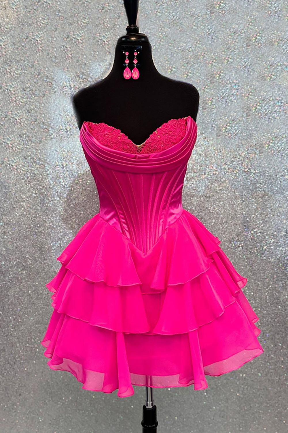 Fuchsia Corset Chiffon A Line Short Homecoming Dress with Ruffles