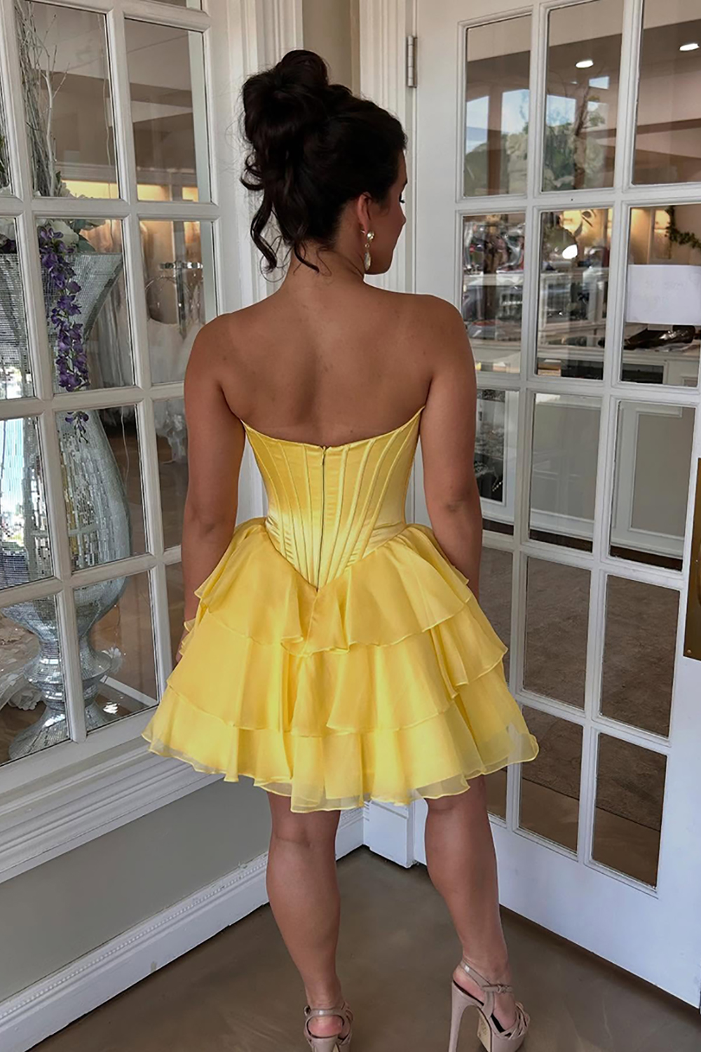 Black Corset A Line Short Homecoming Dress with Ruffles