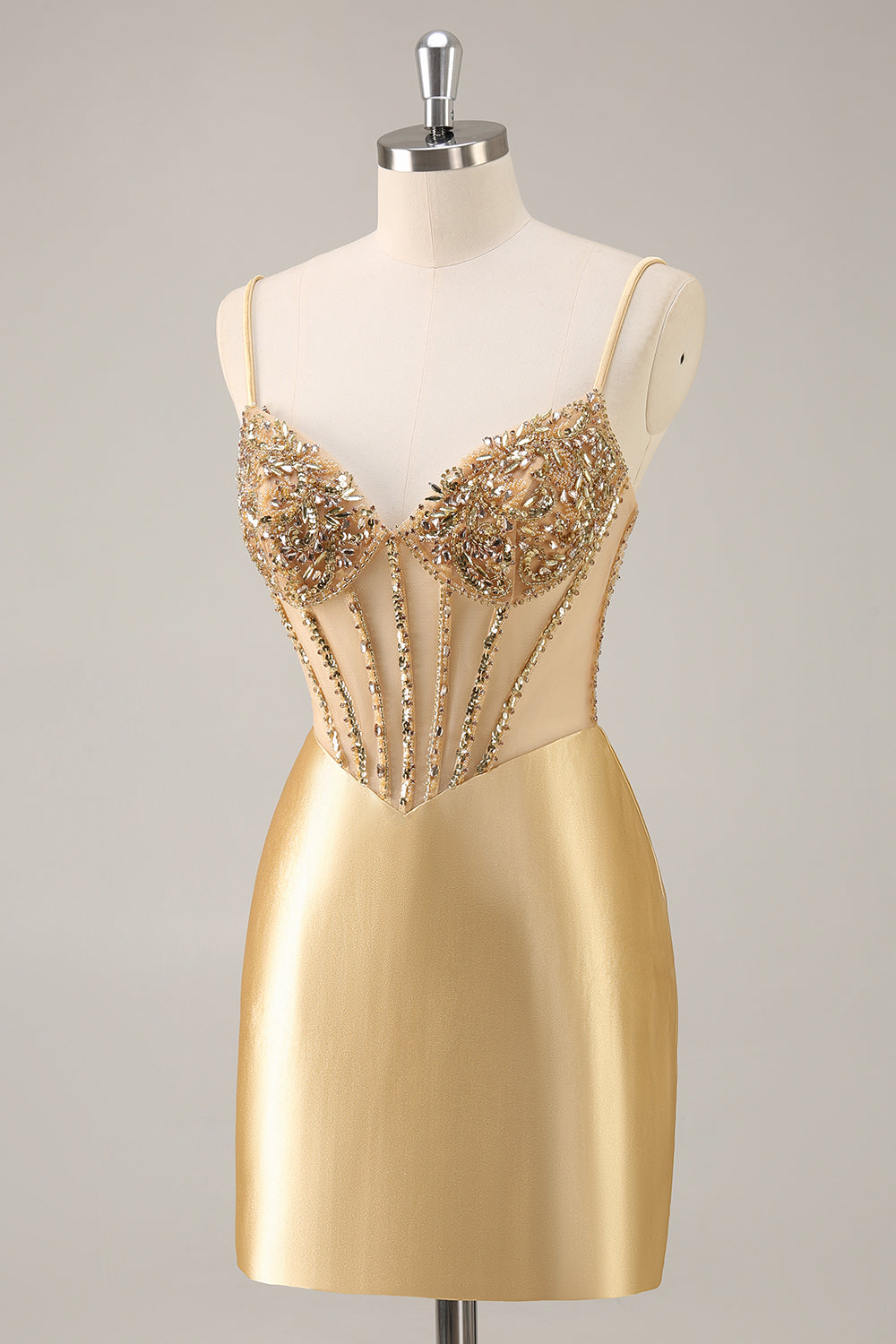 Sparkly Golden Corset Tight Short Homecoming Dress with Rhinestones