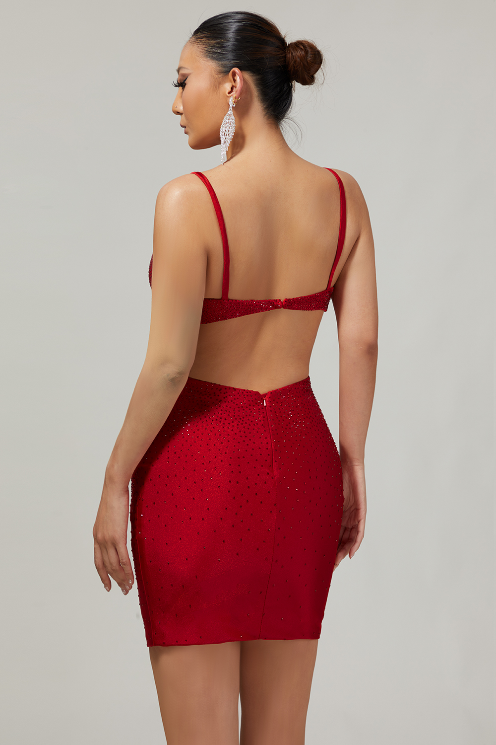 Sparkly Red Cut Out Short Tight Homecoming Dress with Beading