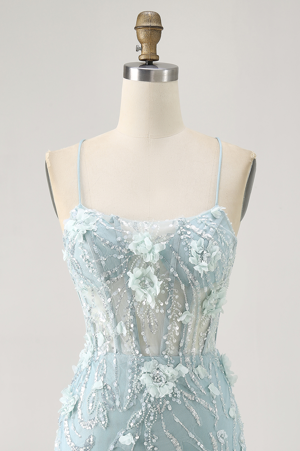 Sparkly Blue Tight Floral Short Corset Homecoming Dress with Sequins