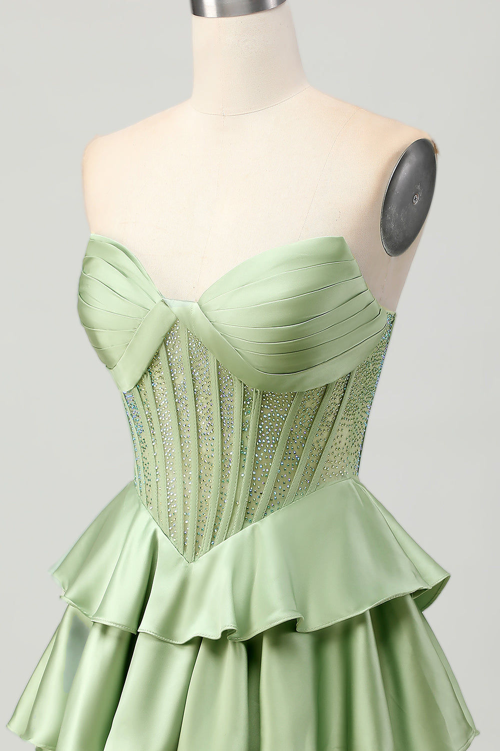 Sparkly Dark Green Beaded Strapless Short Corset Homecoming Dress