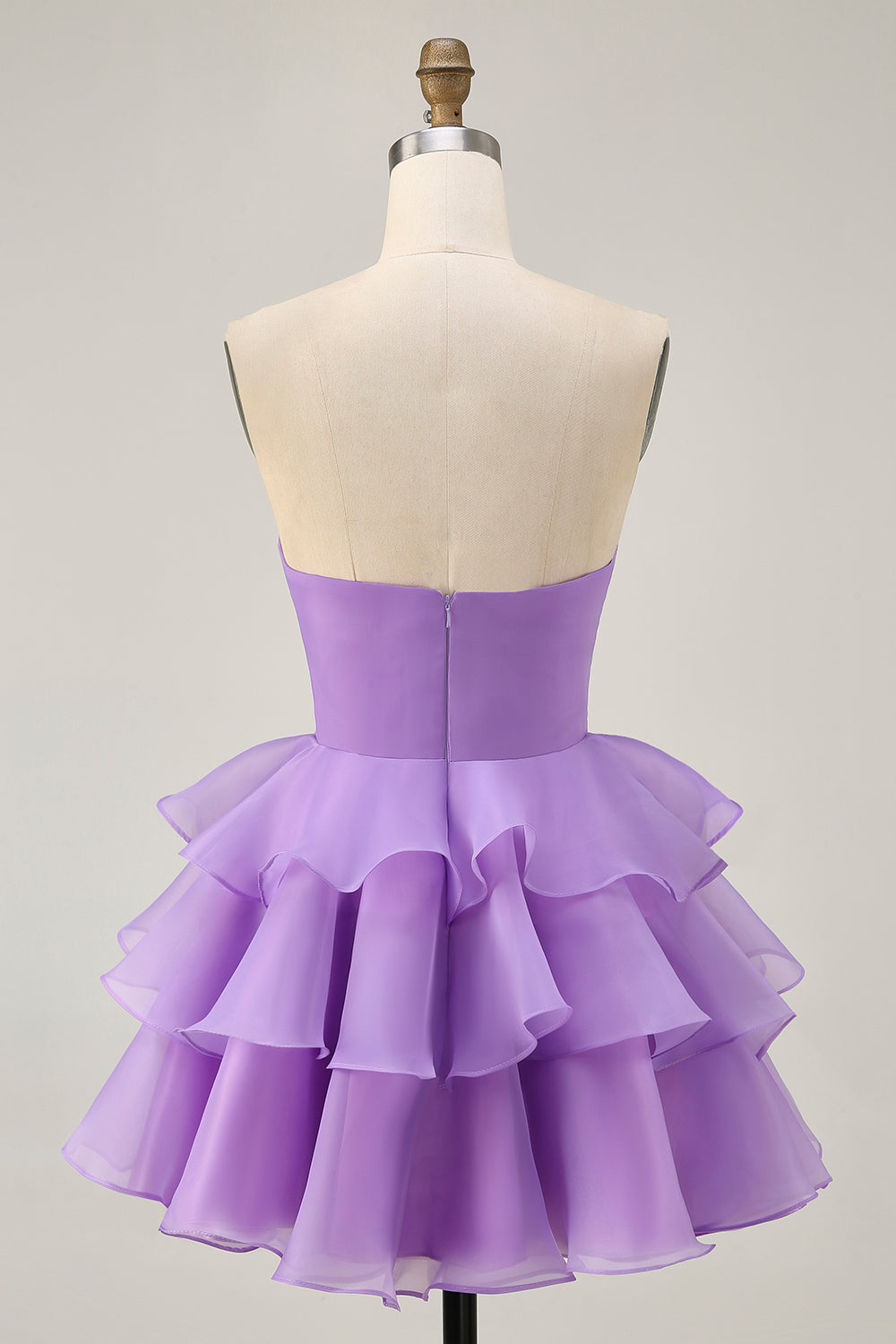 Purple Floral Tiered Strapless Short Homecoming Dress with Ruffles