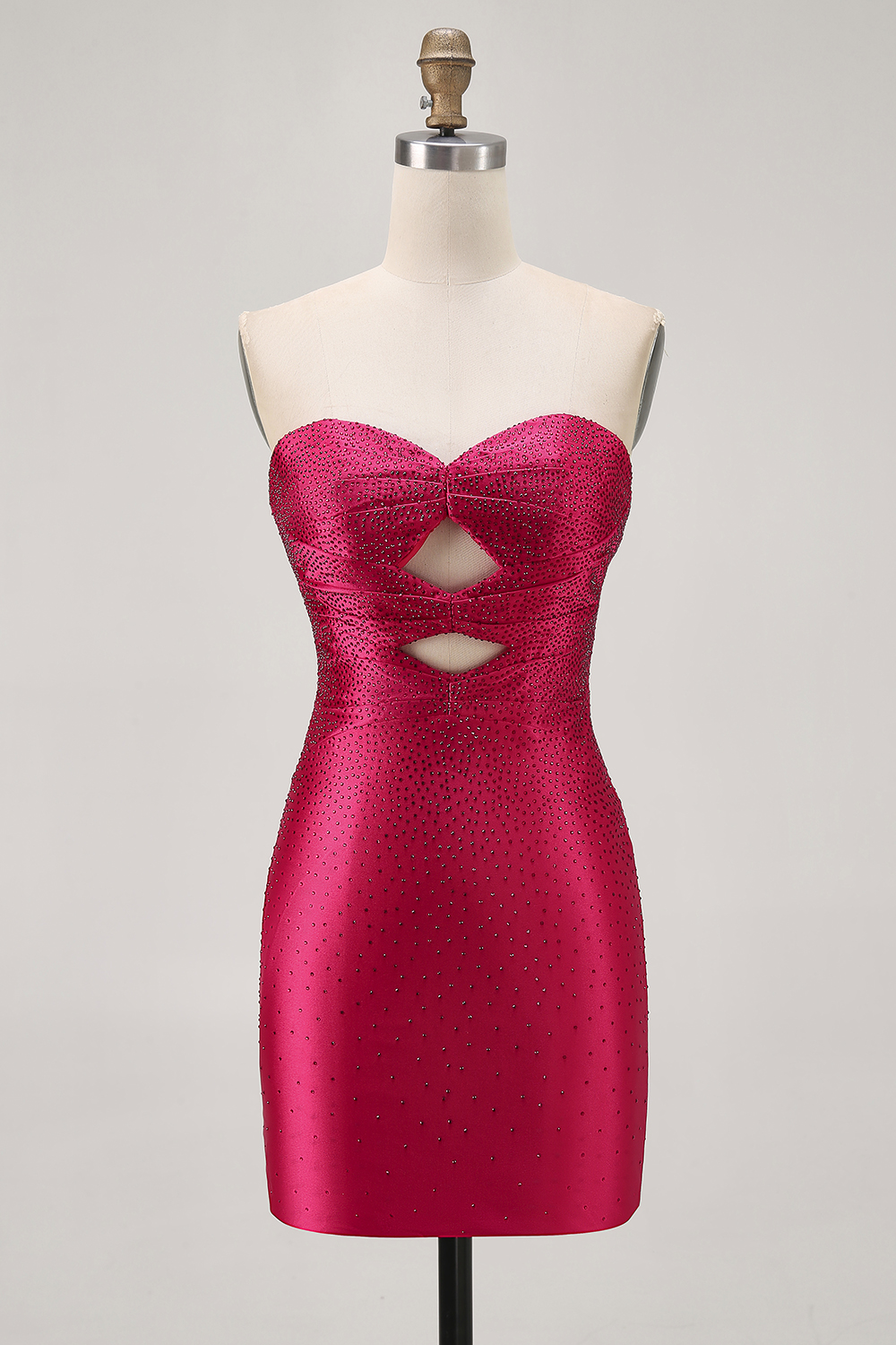 Sparkly Fuchsia Sweetheart Short Tight Homecoming Dress with Beading