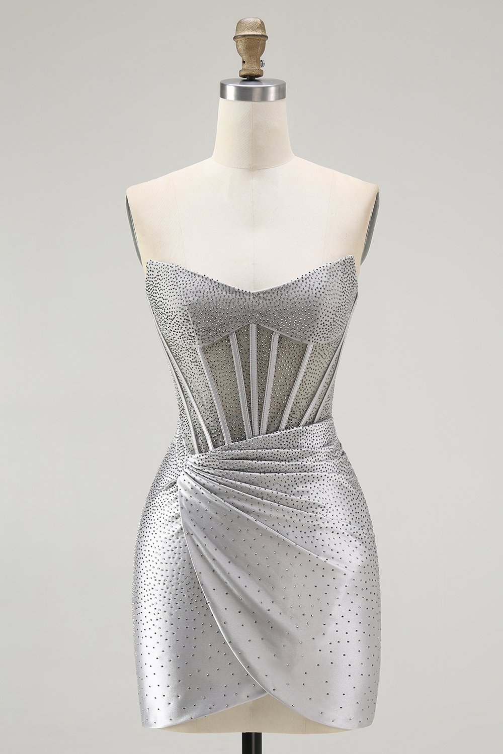 Sparkly Gold Tight Ruched Short Corset Homecoming Dress with Beading