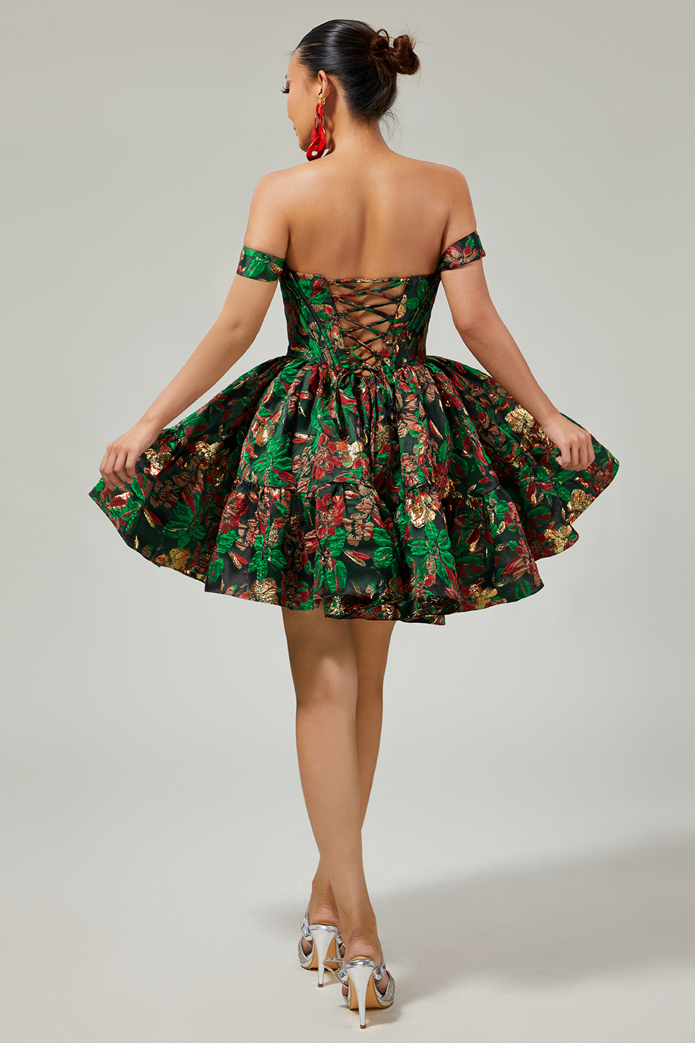 Purple Floral Off the Shoulder Short Corset Homecoming Dress