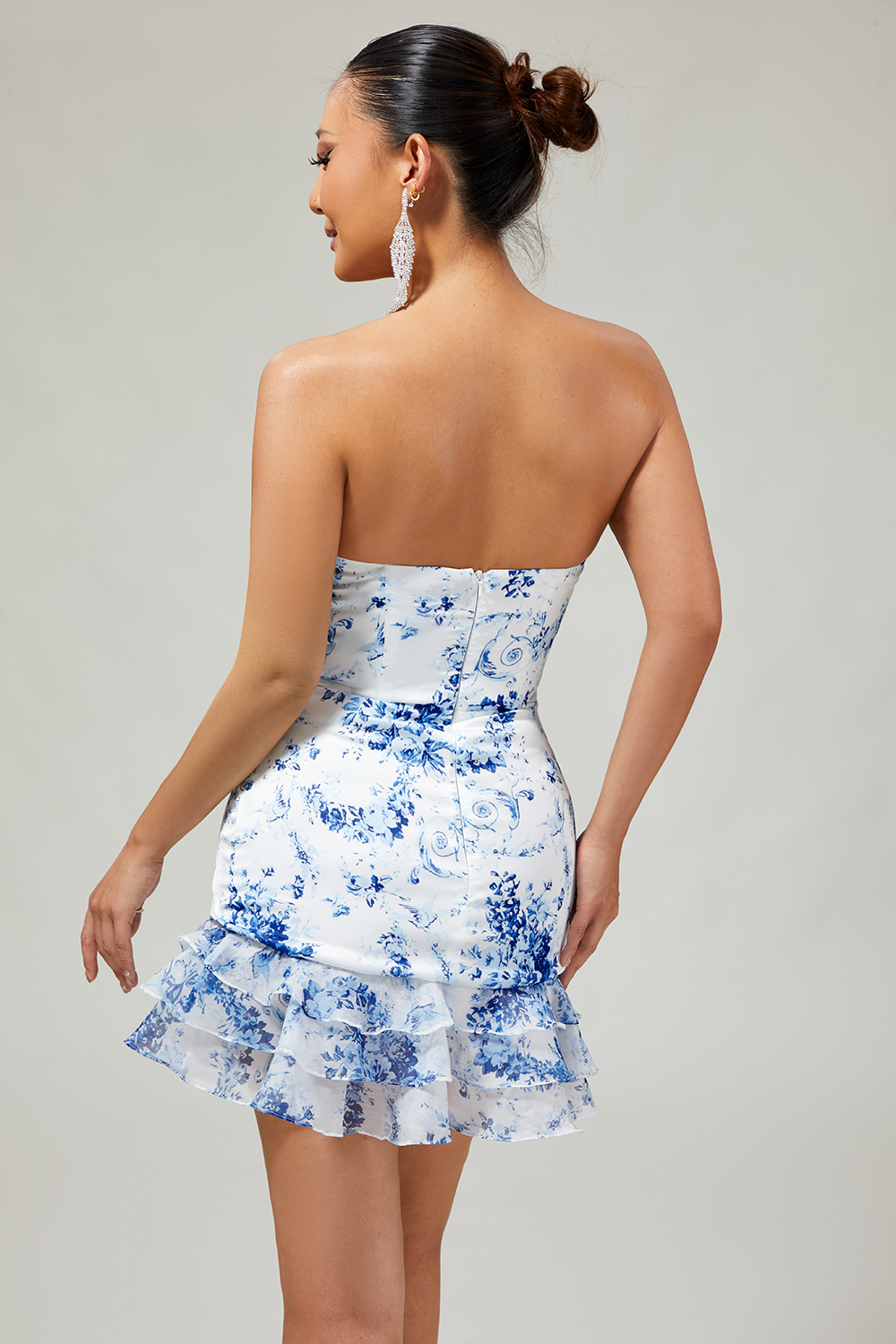 Pink Flower Strapless Short Tight Homecoming Dress with Bow