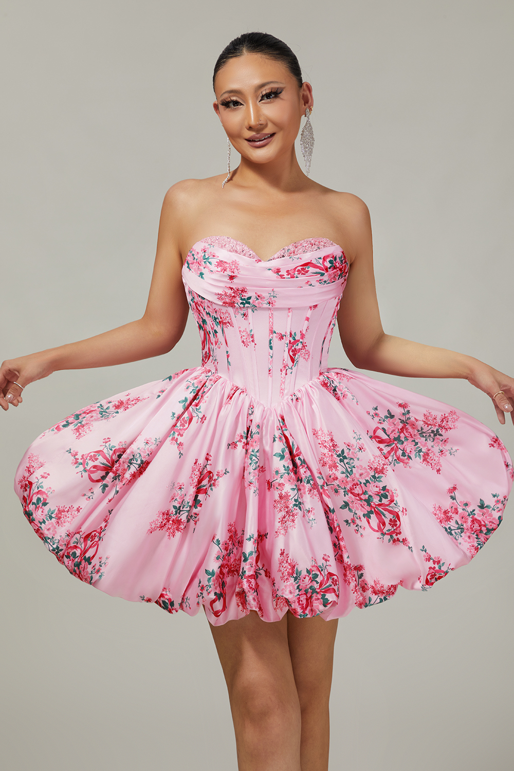White Blue Floral Sweetheart Corset Short Homecoming Dress with Appliques