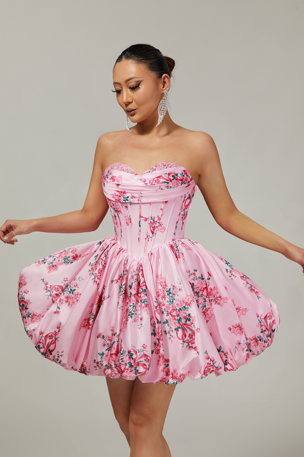 White Blue Floral Sweetheart Corset Short Homecoming Dress with Appliques