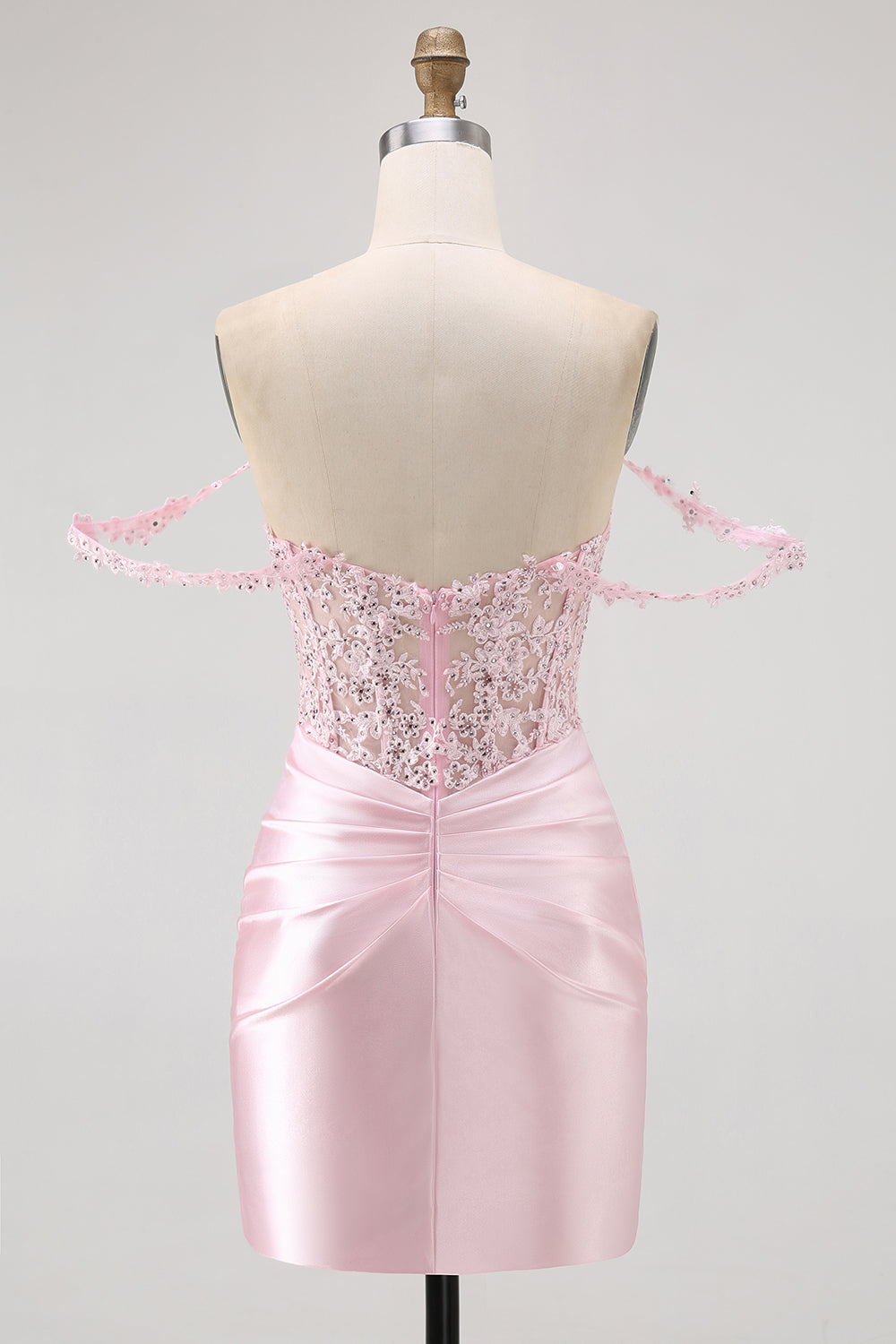 Sparkly Pink Off The Shoulder Beaded Short Corset Homecoming Dress with Lace