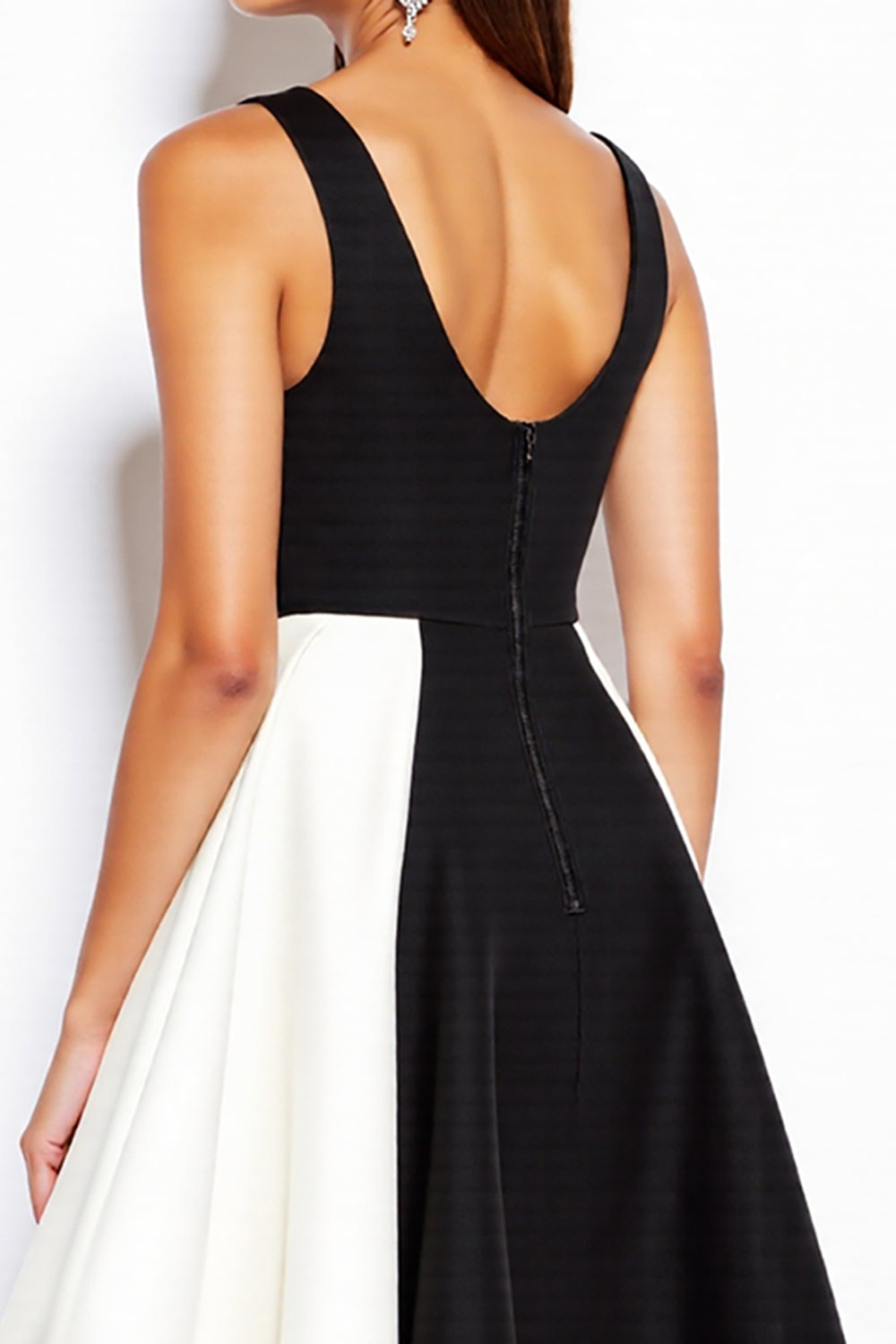 Simple Black and White Patchwork A Line V-Neck Short Cocktail Dress