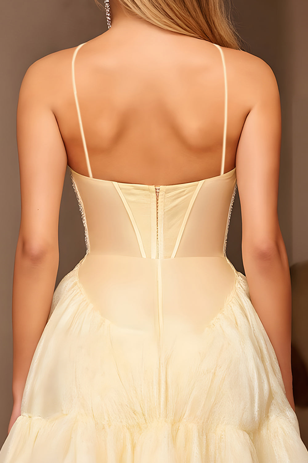 Sparkly Yellow A Line Ruffled Short Homecoming Dress with Beading