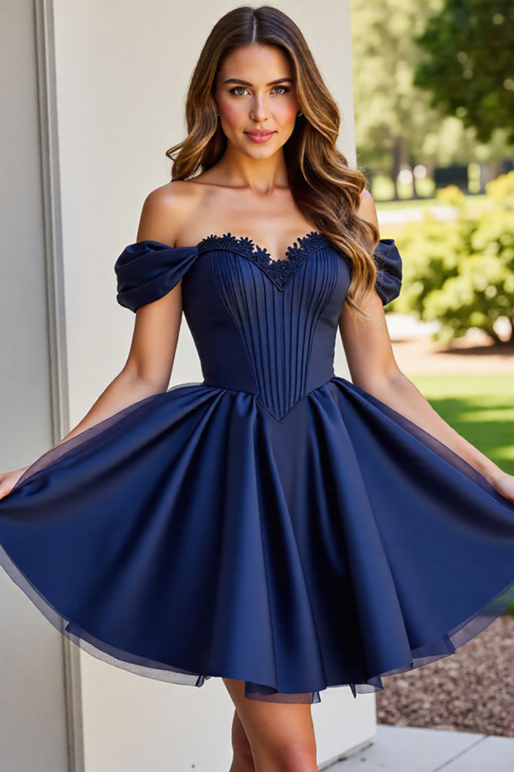 Navy Tulle Corset A Line Short Homecoming Dress