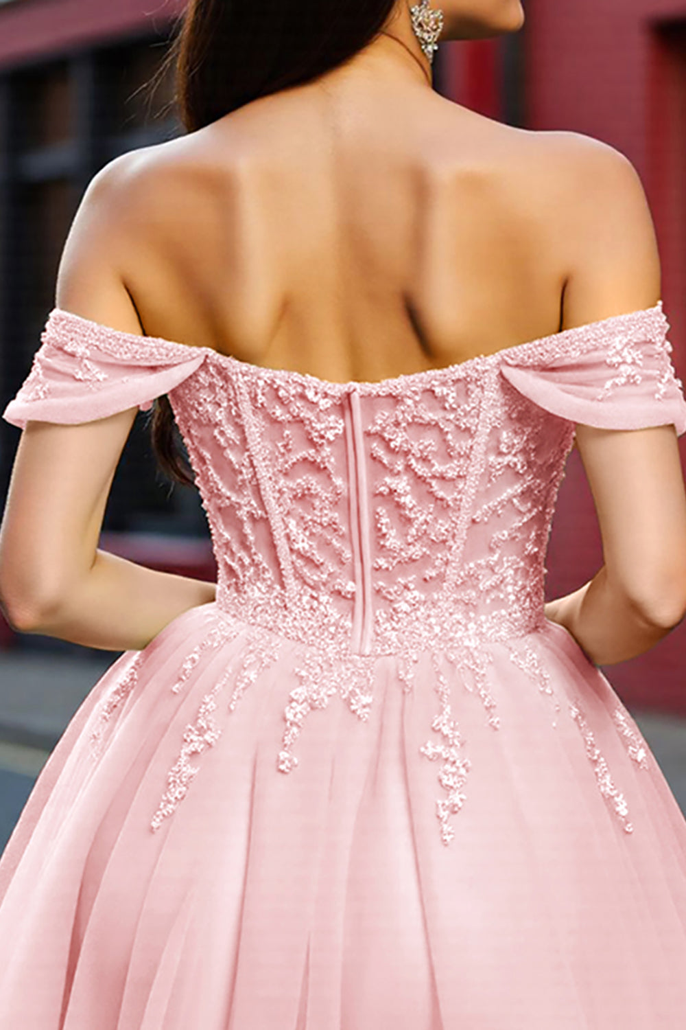 Blush A Line Corset Tulle Short Homecoming Dress with Lace