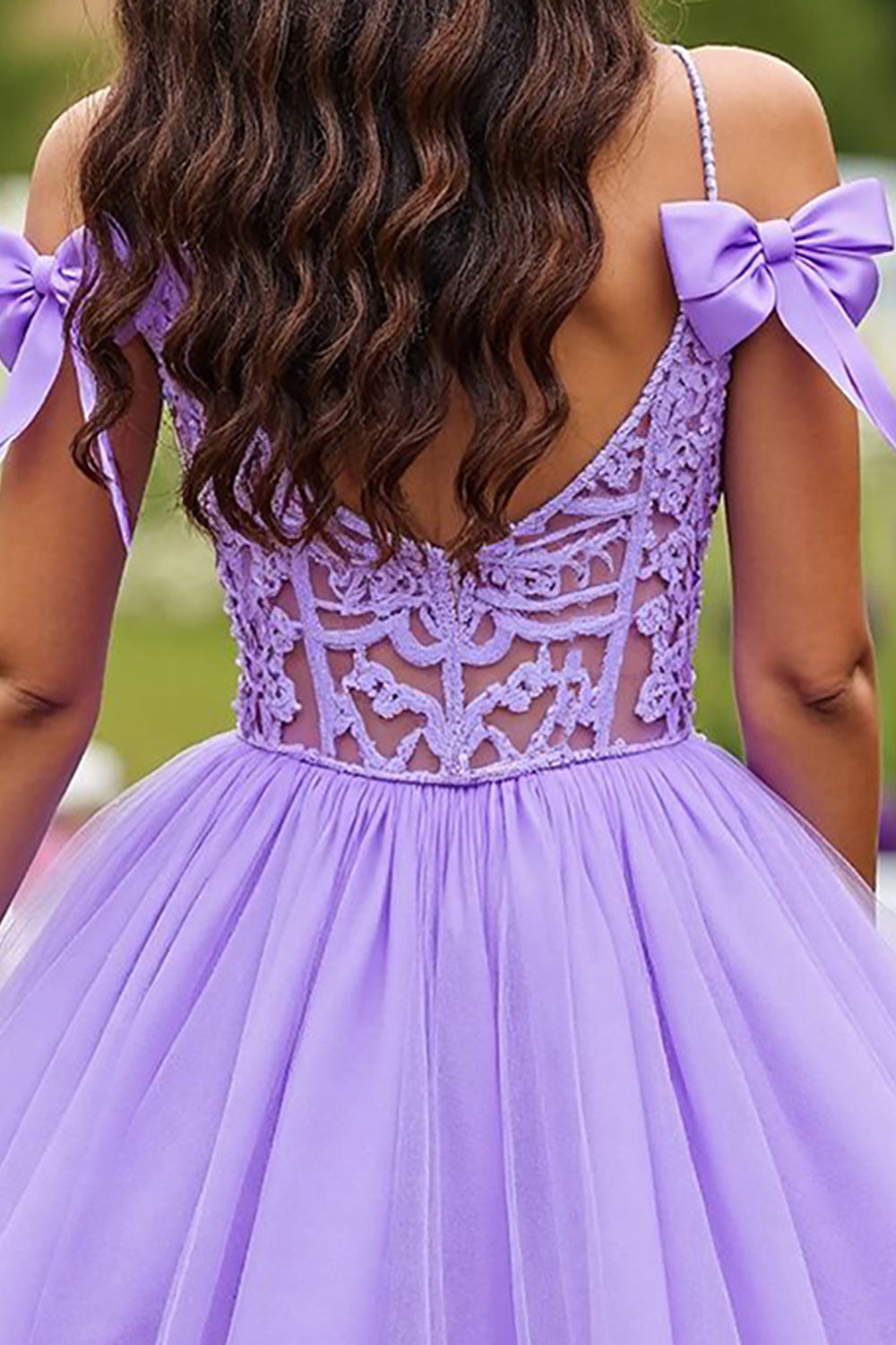 Lavender A Line Corset Short Tulle Homecoming Dress with Lace