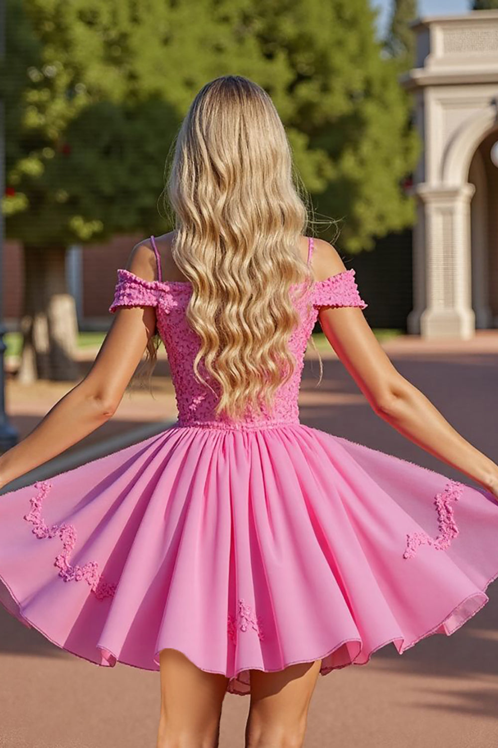 Pink Corset Cold Shoulder Short Homecoming Dress with Lace