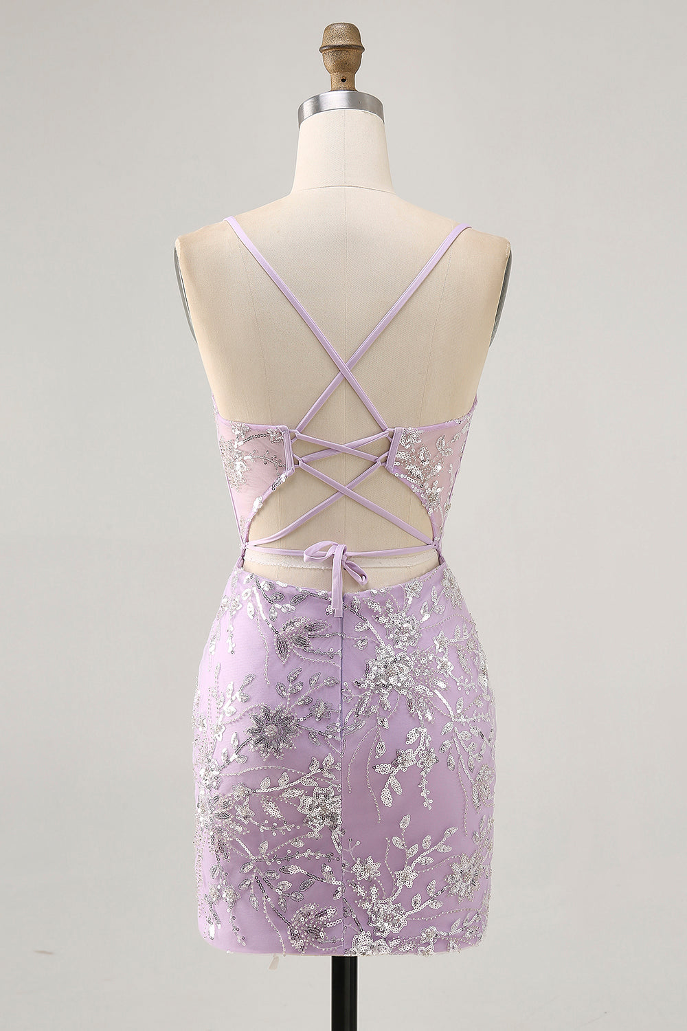 Sparkly Lilac Floral Corset Short Tight Homecoming Dress with Sequins