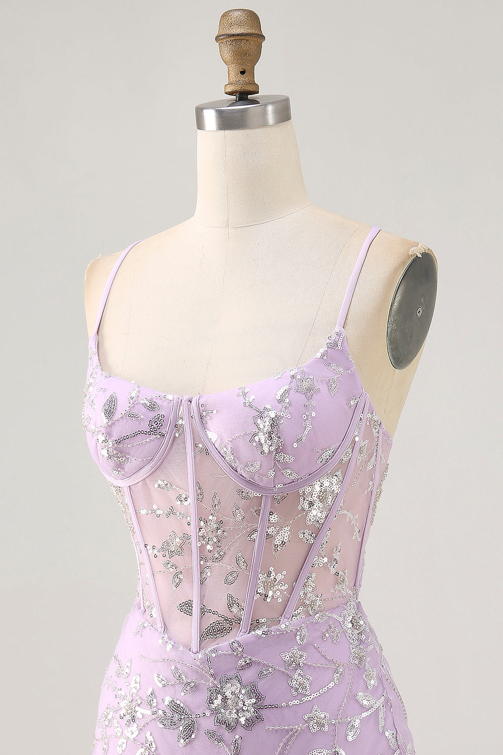 Sparkly Lilac Floral Corset Short Tight Homecoming Dress with Sequins