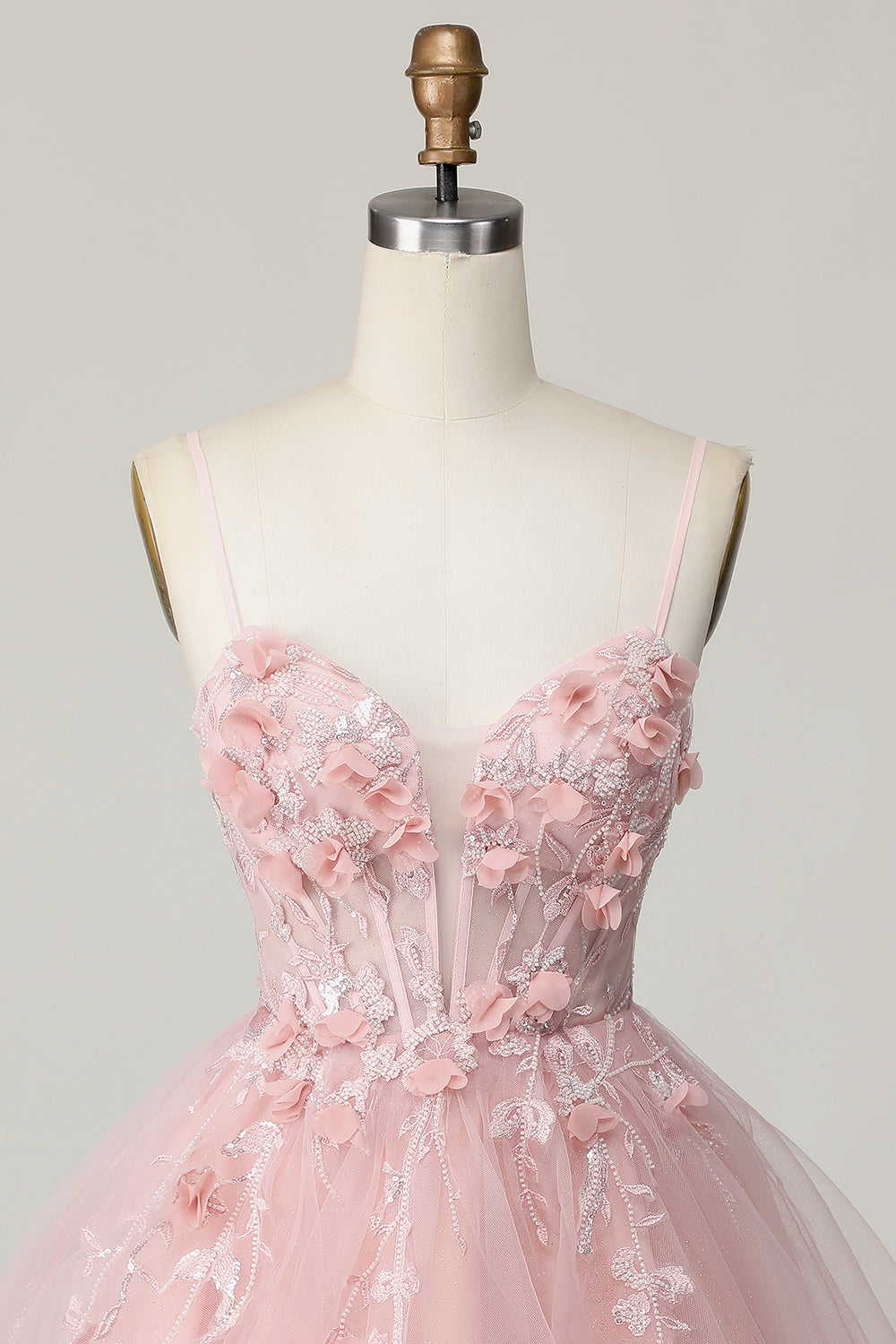 Pink Spaghetti Straps A Line Floral Short Corset Homecoming Dress