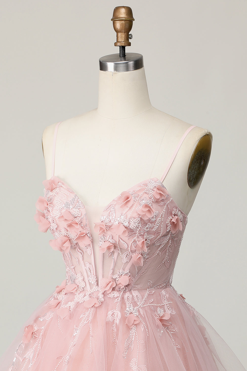 Pink Spaghetti Straps A Line Floral Short Corset Homecoming Dress