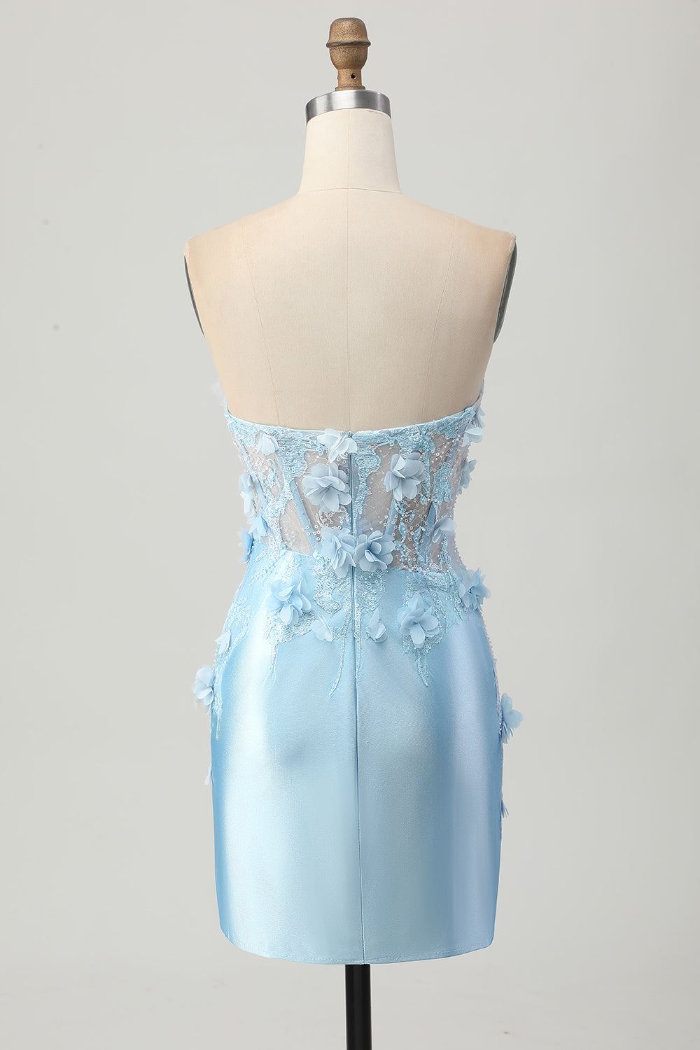 Sky Blue Floral Tight Satin Short Corset Homecoming Dress