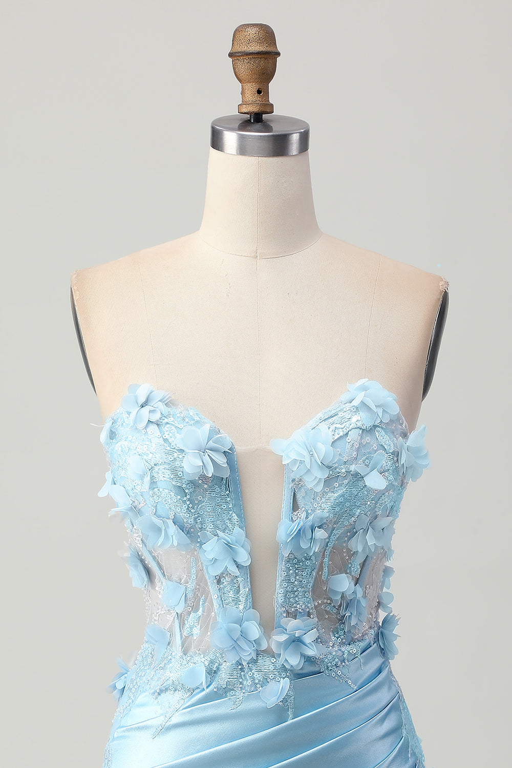Sky Blue Floral Tight Satin Short Corset Homecoming Dress