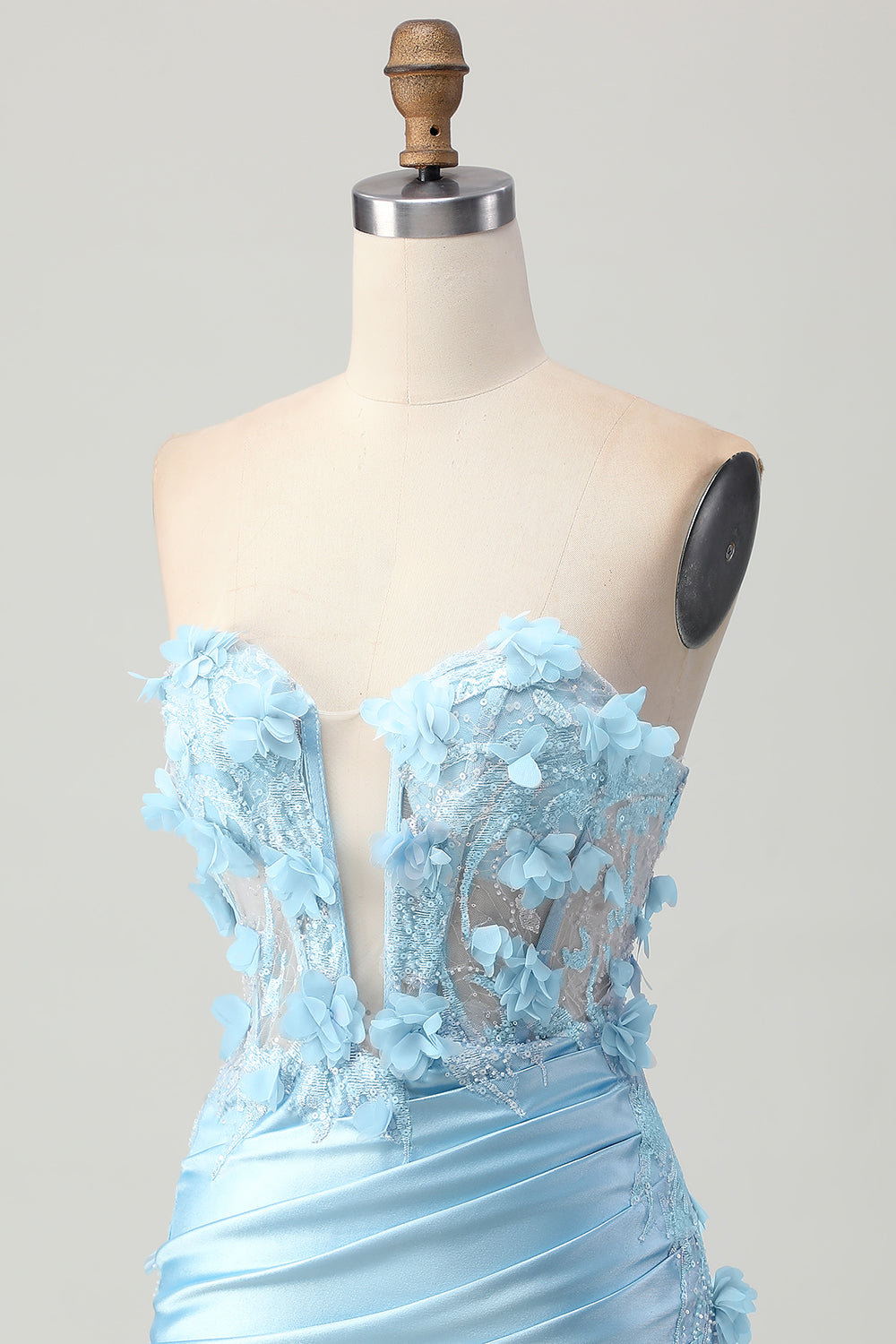 Sky Blue Floral Tight Satin Short Corset Homecoming Dress